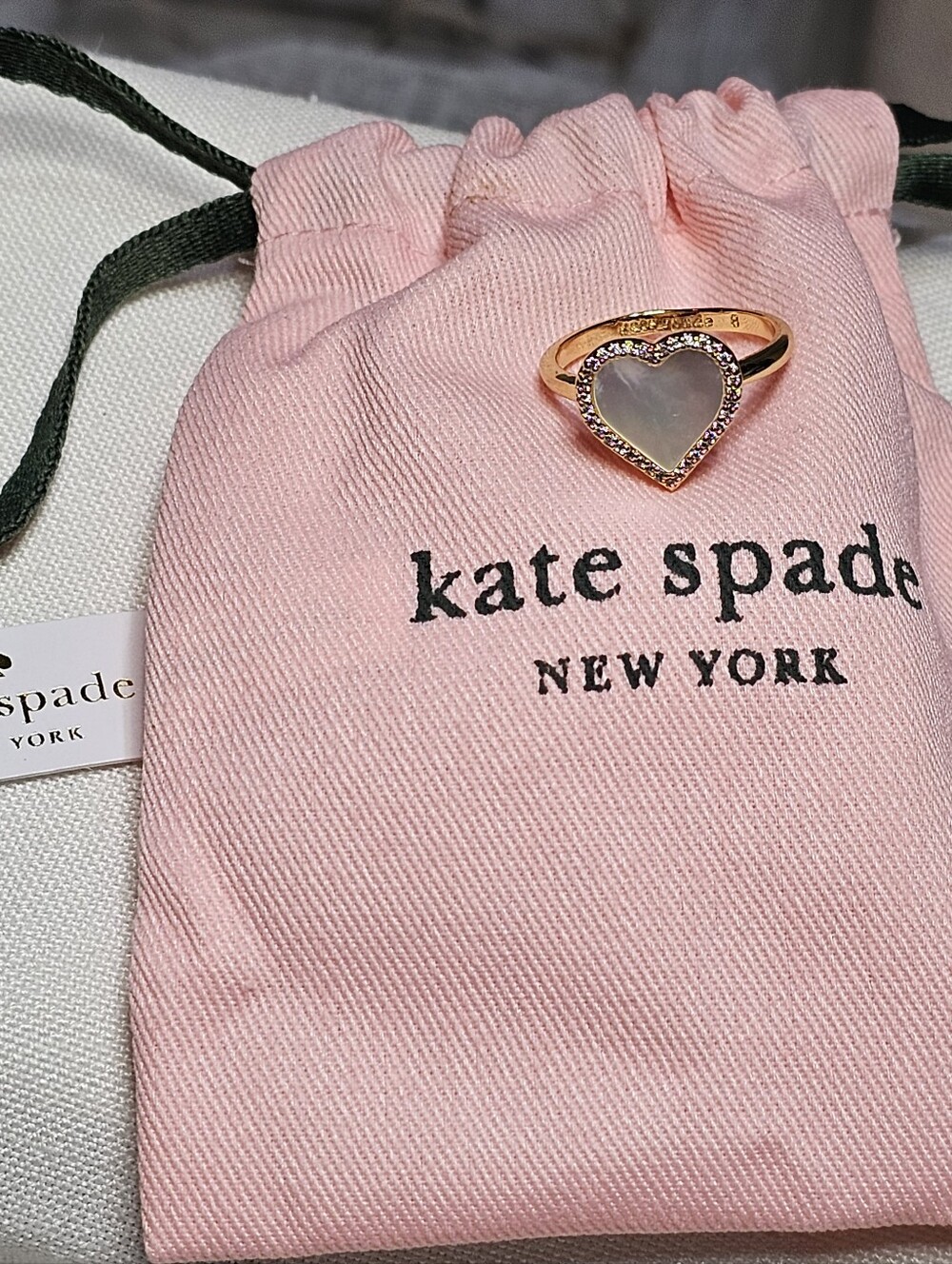 kate spade "Take Heart" ring with mother of pearl, CZs Size 8